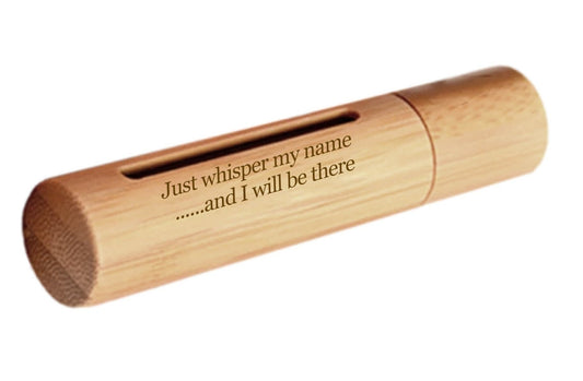 ENGRAVED "Just whisper my name & I will be there"  Sandalwood Cremation Urn / Scattering Tube w/Window - Fits Pocket or Purse, TSA Compliant