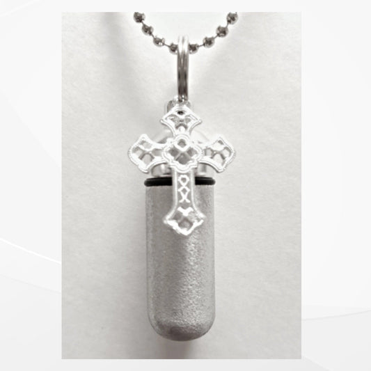 Brushed Silver Cremation Urn Necklace Keepsake with Filigree Cross, Urn Necklace, Memorial Keepsake, Child Urn, Baby Urn, Personalized Urn