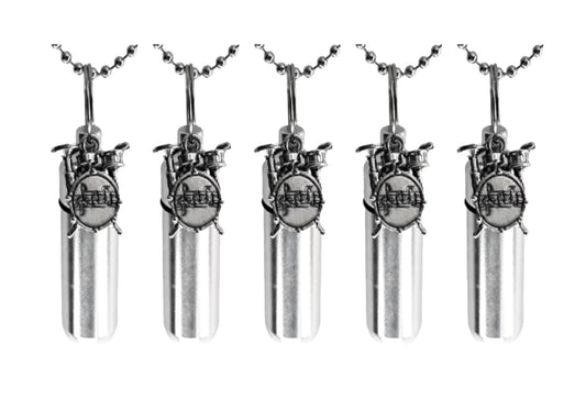 Set of FIVE Silver Musical Drums CREMATION URN Necklaces with Drum Kit  - Memorial Jewelry, Ashes Keepsake, Urn For Human Ashes, Loss of Dad
