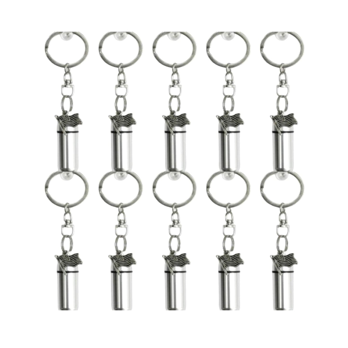 TEN Silver American Flag CREMATION URNS on Stainless Steel Swivel Keychains, Memorial Jewelry, Cremation Jewelry,  Memorial Keychains