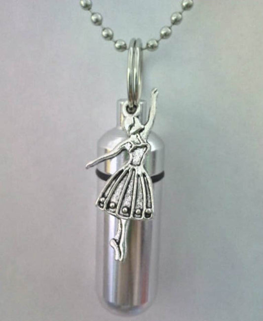 COMPLETE SET - Cremation Urn on 24" Necklace with BALLERINA - Hand Assembled....w/Velvet Pouch and Fill Kit