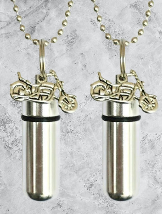 Set Of Two MOTORCYCLE CREMATION URN Necklaces with Laser Engraved American Flags, Mourning Jewelry, Urn Necklace, Pet Urn, Loss of loved one