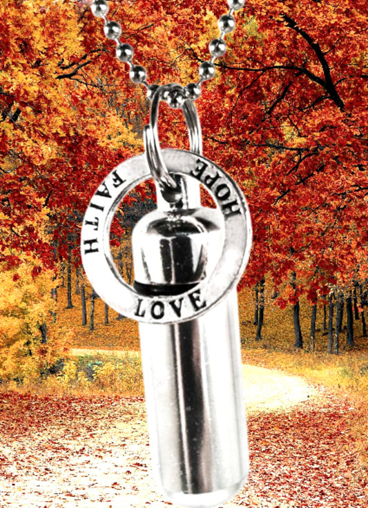 HOPE LOVE FAITH Cremation Urn Necklace - Silver Memorial Jewelry