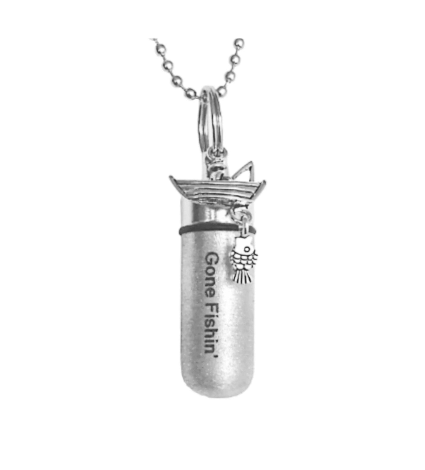 Engraved "Gone Fishin'" Cremation Urn Necklace – Fisherman Memorial
