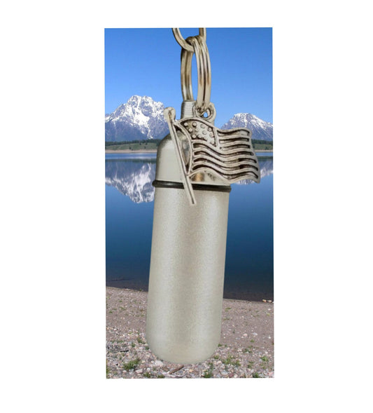 Hand-Brushed Silver 2-tone Cremation Urn Necklace with American Flag - Hand Assembled in Velvet Pouch with Fill Kit - Memorial Jewelry