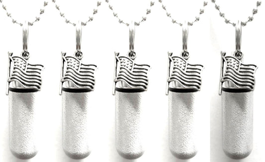Laser Engraved Set of FIVE Brushed Silver US Flag Cremation Urn Necklaces - Memorial Jewelry