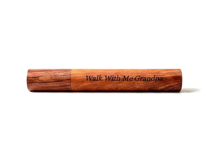 Acacia Cremation Urn Scattering Tube: Engraved 'Walk With Me Grandpa'