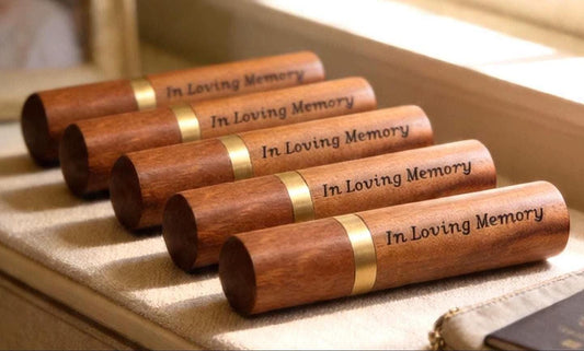 Set of Five ENGRAVED "In Loving Memory" Natural Rosewood Cremation Urn / Scattering Tubes - TSA Compliant for Travel
