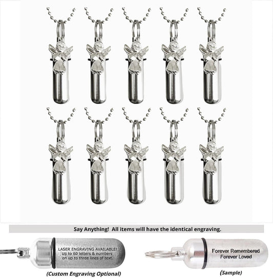 TEN CREMATION URN Necklaces with Silver Plated Praying Angels - Ashes Necklace, Memorial Jewelry, Mourning Jewelry, Urn Keepsake