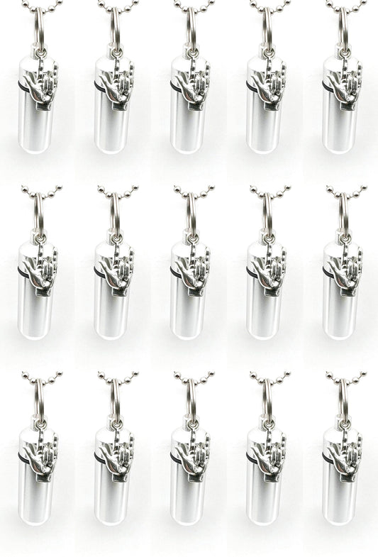 Set Of 15 I LOVE YOU (Sign Language) Cremation Urns on 24" Ball-Chain Necklaces, Memorial Urn Jewelry, For Human/Pet Ashes, Personalized