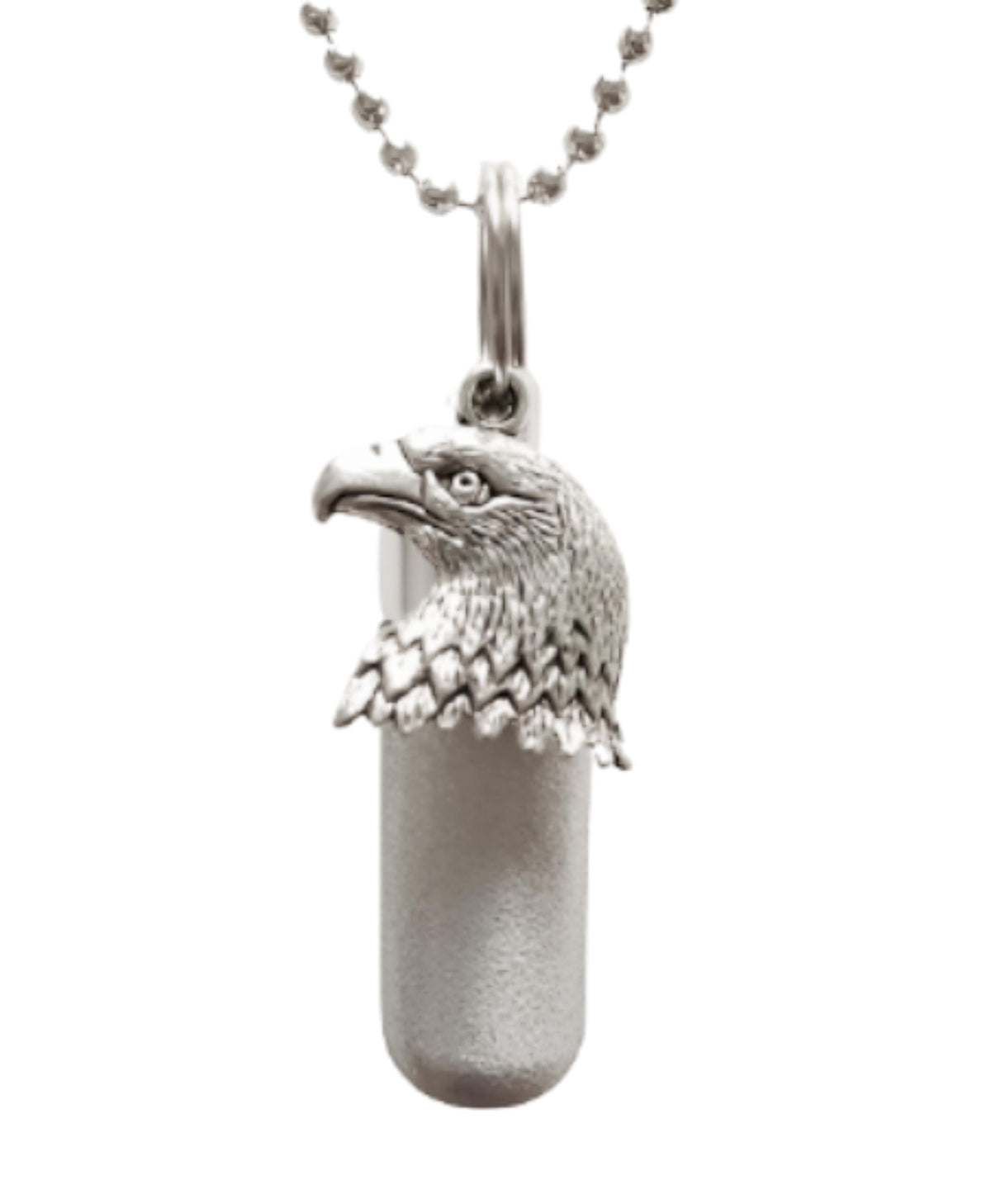 10 Brushed Silver "Bald Eagle" CREMATION URN 24" Necklaces w/Engraved US Flag - Memorial Jewelry, Laser Engraving Included.