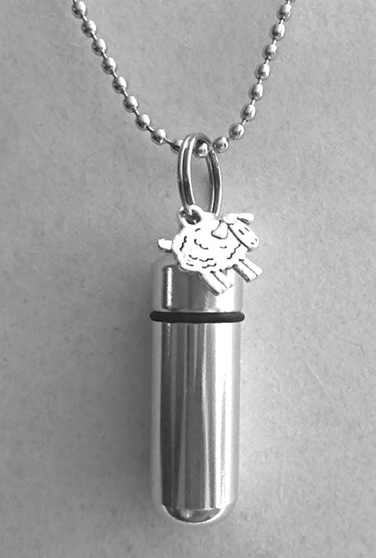 Lovely Silver Sheep/Lamb CREMATION URN Necklace/Keepsakes -  With Velvet Pouch, 24" Ball-Chain & Fill Kit