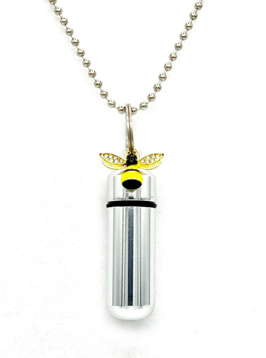 Colorful Bumble Bee Cremation Urn Necklace - Includes Black Velvet Pouch, 24" Ball-Chains& Fill Kit