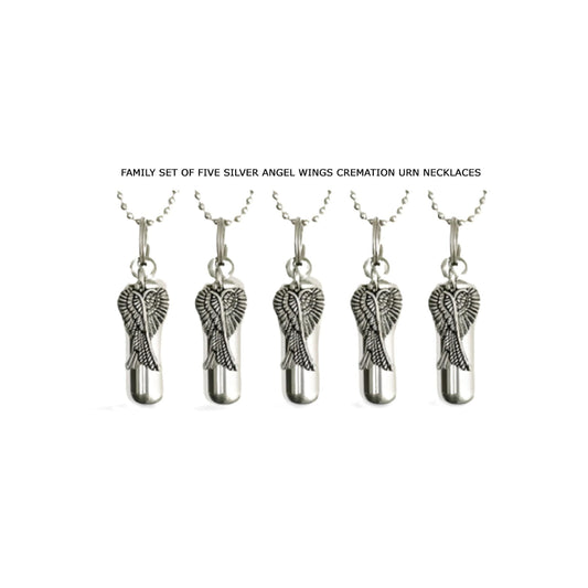 Silver Angel Wings Urn Necklaces - Set of Five with Personalized Engraving