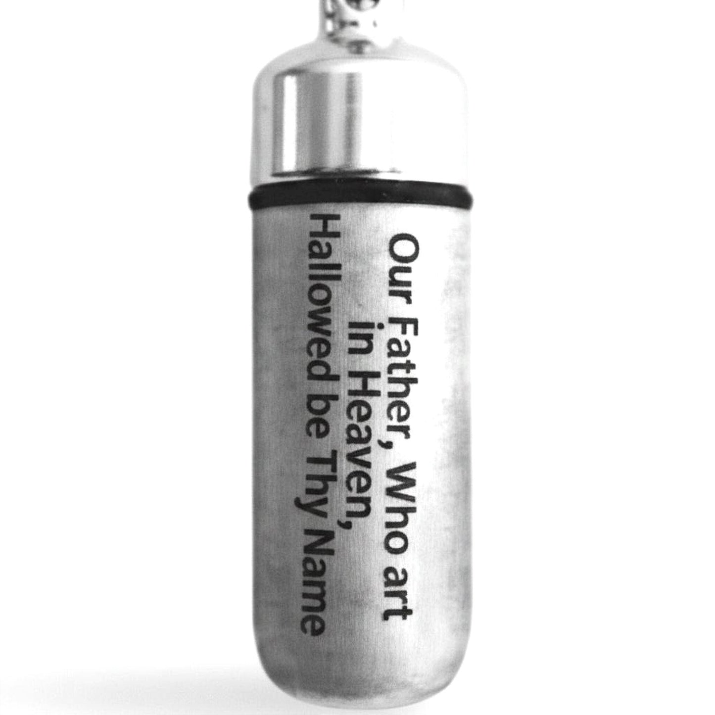 Set of 5 ENGRAVED Brushed Silver CREMATION URN Necklaces "Our Father Who Art in Heaven"  Mourning Jewelry