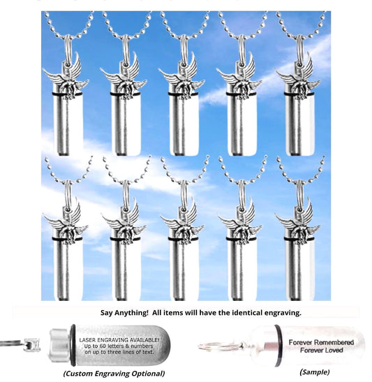 Set of Ten Silver Eagle Cremation Urn Necklaces - Memorial Keepsakes, Personalization