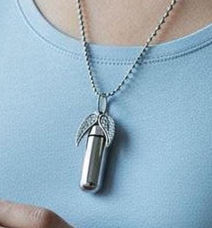 Spread Angel Wings  Cremation Urn on 24" Necklace with Velvet Pouch and Fill Kit