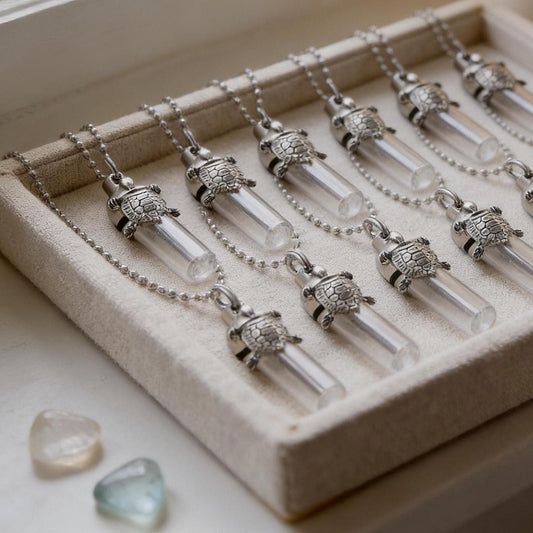 SET OF TEN - Cremation Jewelry:  Sea Turtle Urn Necklaces - with Velvet Pouches and Fill Kit