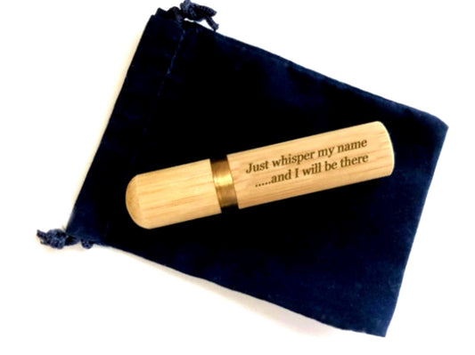 Engraved "Just whisper my name and I will be there" Natural Sandalwood Cremation Urn / Scattering Tube Fits in Pocket/Purse TSA Compliant