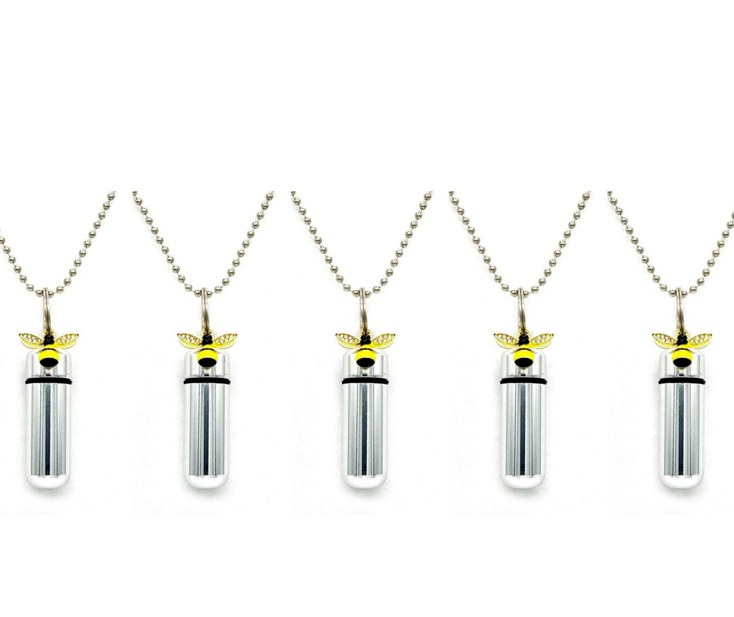 Beautiful Set of FIVE Cremation Urn Necklaces with Colorful Queen Bee - Memorial Jewelry, Ashes Urn, Personalized Jewelry