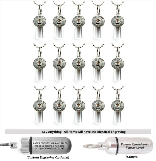 Set of 15 "You Are My Special Angel" Cremation Urns on 24" Ball Chain Necklaces, Ashes Urn Jewelry, For Human Ashes, Pet Ashes, Personalized