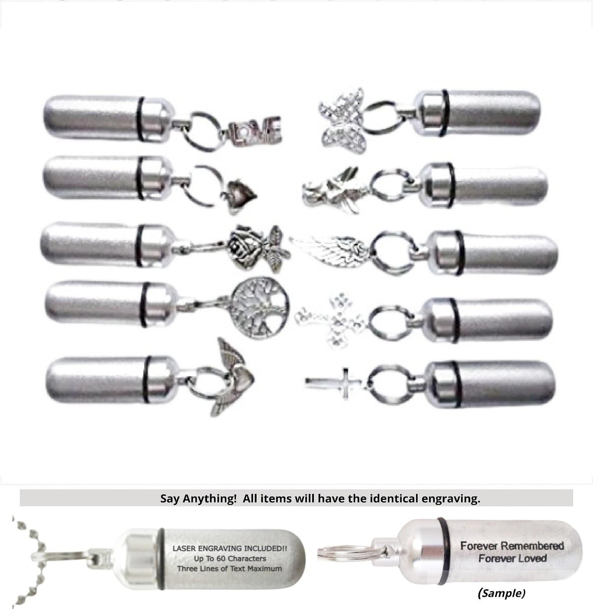 Assortment of 10 Brushed Silver CREMATION URN Necklaces - Memorial Jewelry, Personalized