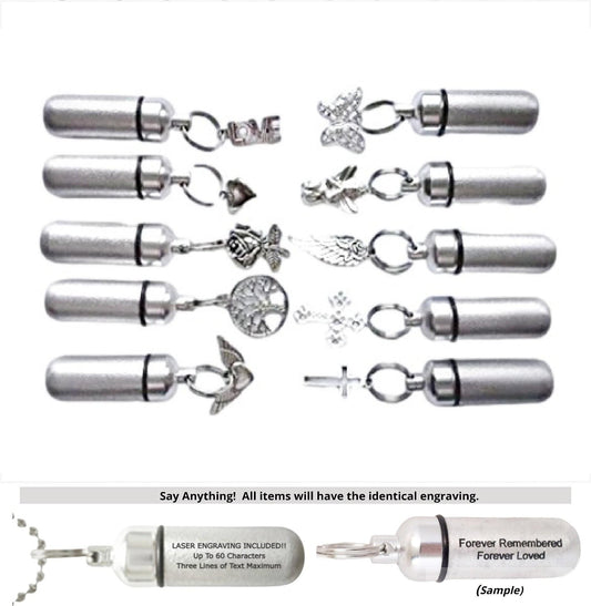 Assortment of 10 Brushed Silver CREMATION URN Necklaces - Memorial Jewelry, Personalized