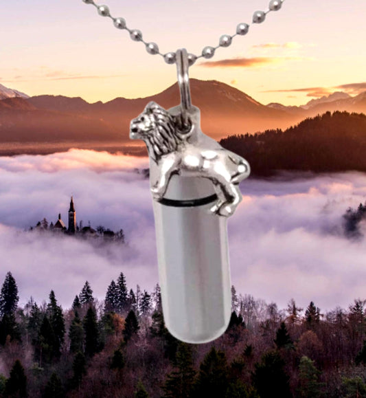 LION Personal Cremation Urn Necklace Keepsake - Loss of Father, Loss of Brother - Custom Engravable