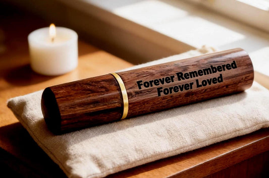 Forever Remembered Forever Loved - Natural Walnut Cremation Urn/Scattering Tube, TSA Compliant