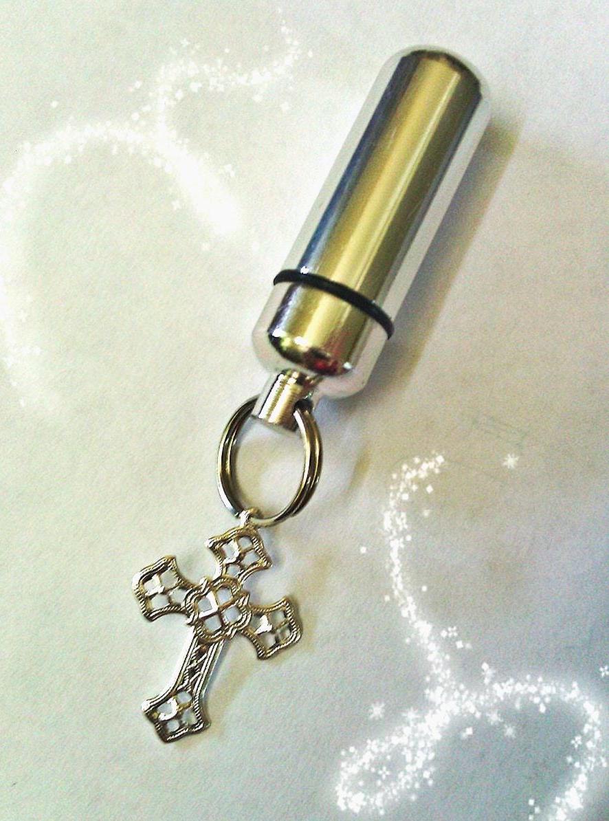 Cremation Urn Keepsake with Silver Filigree Cross Charm - Memorial Jewelry, Ashes Keepsake, Mourning, Child Loss, Bereavement, Personalized