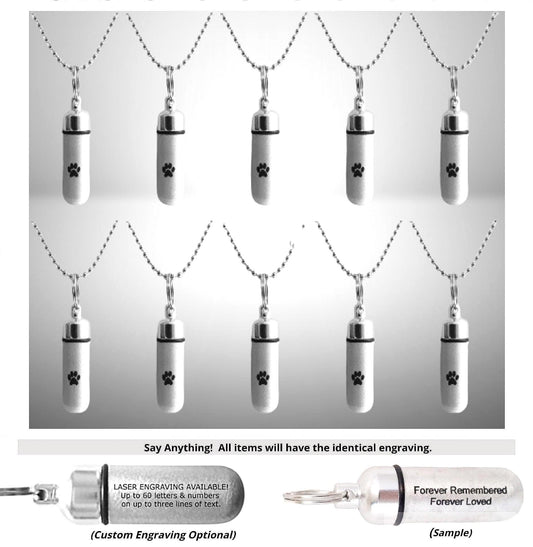 TEN Silver Cremation Urn Necklaces: Engraved Pet Paw, Memorial Jewelry