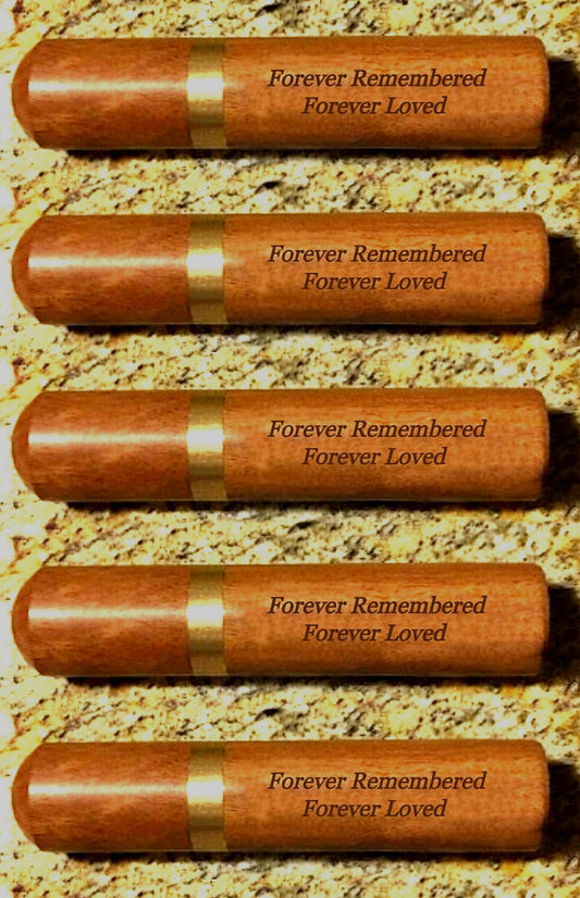 FIVE ENGRAVED "Forever Remembered Forever Loved" Rosewood Cremation Urn / Scattering Tubes, Fits in Pocket/Purse, TSA Compliant, Very Secure