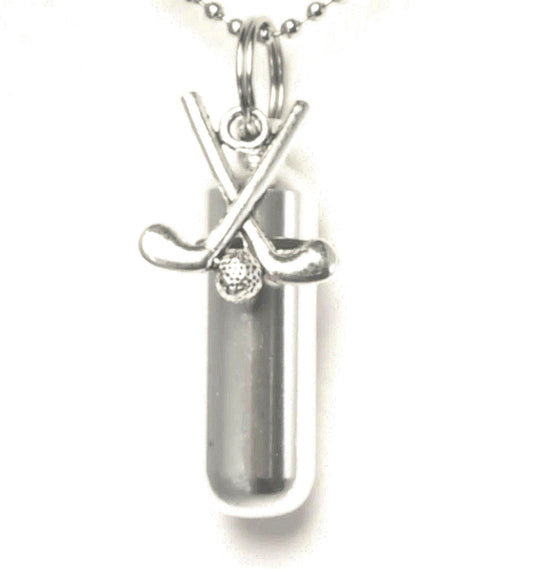 Silver Golf Clubs Cremation Urn Necklace – Memorial Keepsake, Can be Personalized