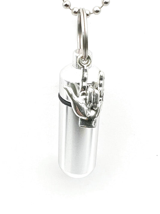 I LOVE YOU (Sign Language) Cremation Urns on Steel Ball Chain Necklace, Mourning Jewelry, Ashes Keepsake, Child Urn, Pet Urn, Personalized