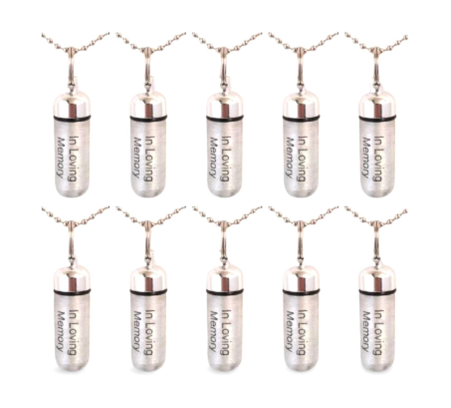 TEN ENGRAVED Brushed Silver Cremation Urn Necklaces "In Loving Memory" Memorial Jewelry, Child Loss