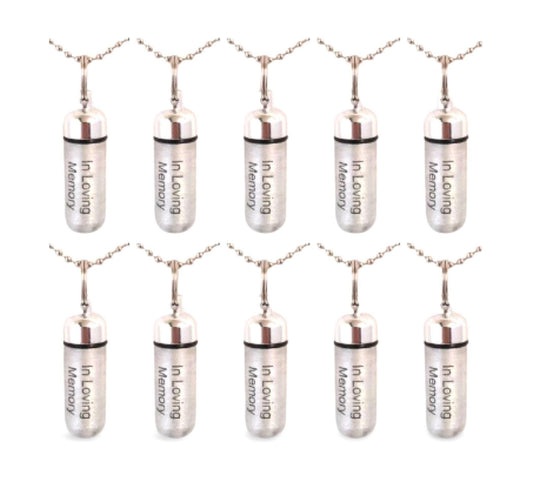 TEN ENGRAVED Brushed Silver Cremation Urn Necklaces "In Loving Memory" Memorial Jewelry, Child Loss