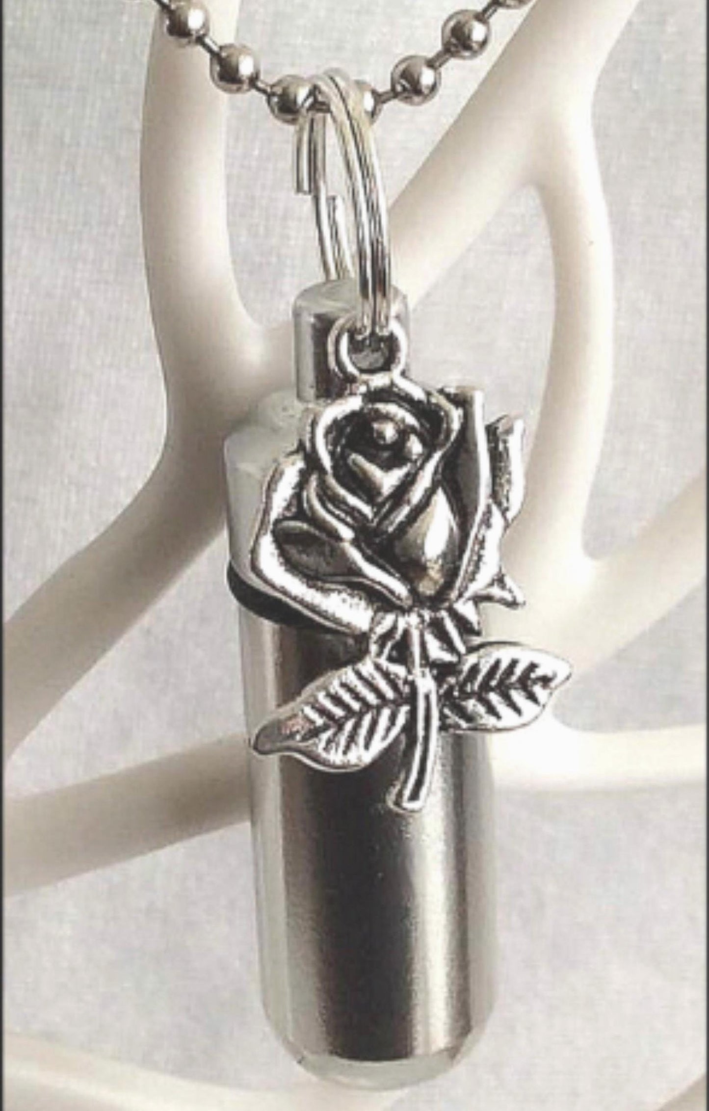 Lovely Brushed Silver Rose Anointing Oil Necklace Includes Black Velvet Pouch, Healing, communion, Baptism, Health, Prayers, Essential Oil