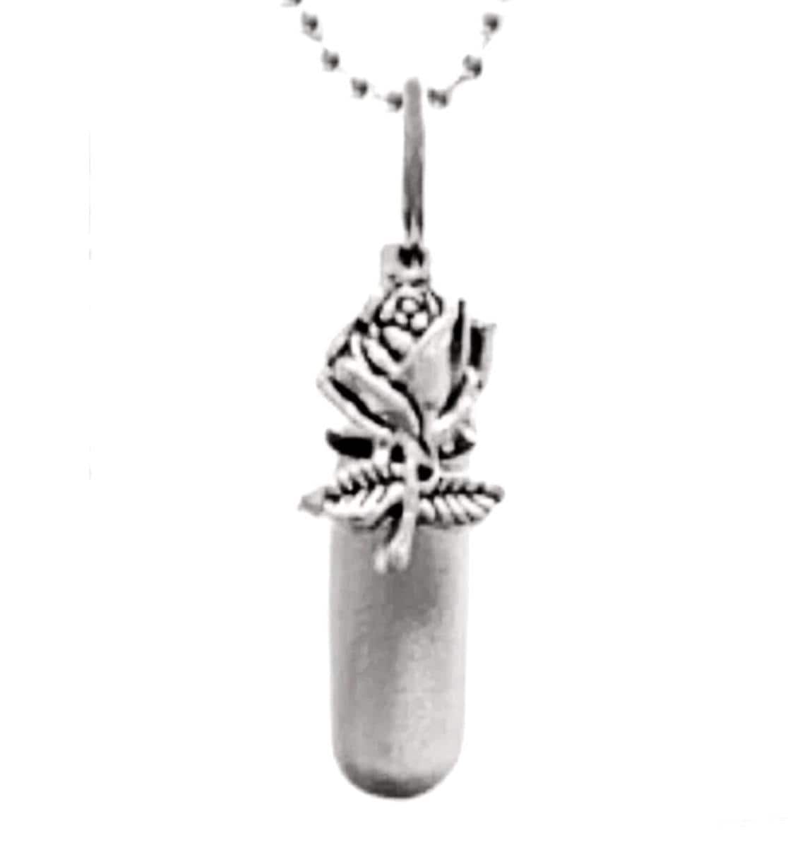 Lovely Brushed Silver Rose Anointing Oil Necklace Includes Black Velvet Pouch, Healing, communion, Baptism, Health, Prayers, Essential Oil