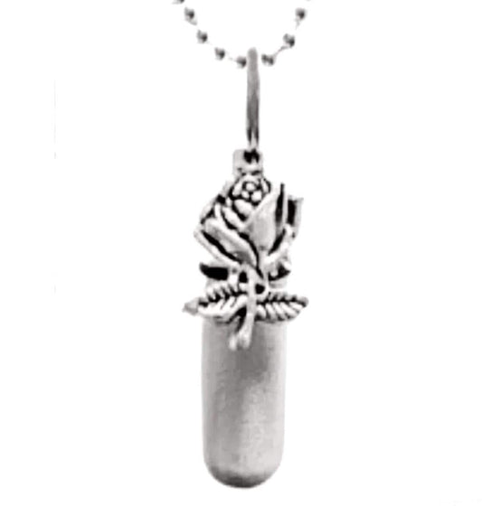 Lovely Brushed Silver Rose Anointing Oil Necklace Includes Black Velvet Pouch, Healing, communion, Baptism, Health, Prayers, Essential Oil