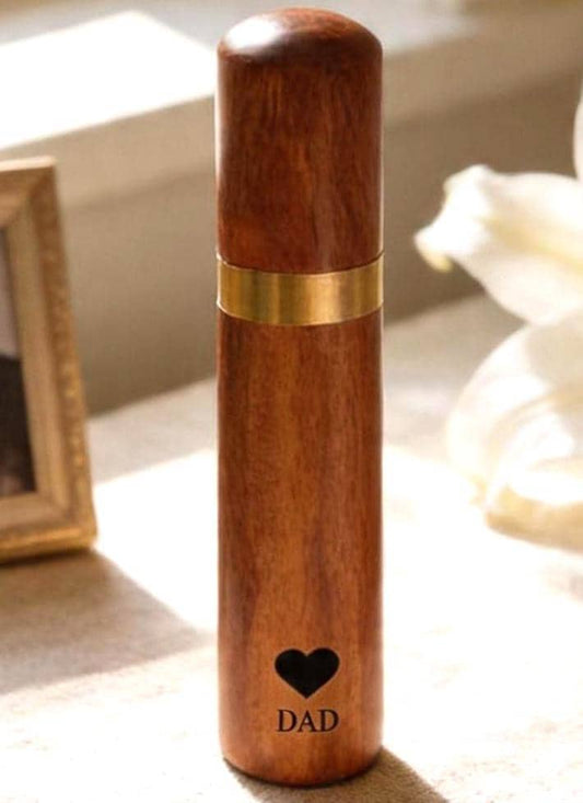 DAD - Engraved "Love Heart" Natural Rosewood Cremation Urn/Scattering Tube - Fits in Pocket/Purse, TSA Travel Compliant, Very Secure