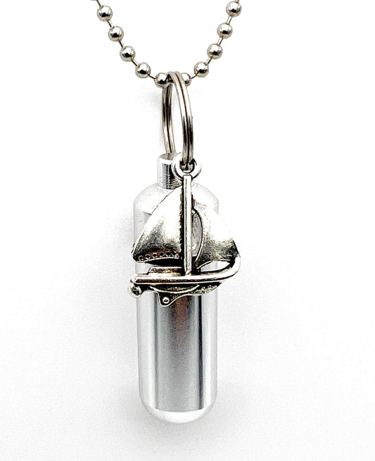 Beautiful Silver Sailboat Cremation Urns on 24" Steel Ball Chain Necklace - Ashes Keepsake, Urn Necklace, Mourning Jewelry, Urn For Ashes
