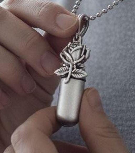 CUSTOM ENGRAVED Set of FIVE Brushed Silver Rose Cremation Urn Necklaces, Memorial Jewelry