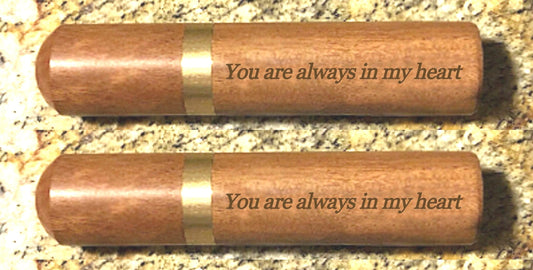 TWO Engraved "You are always in my heart" Rosewood Cremation Urns/Scattering Tubes - TSA Compliant