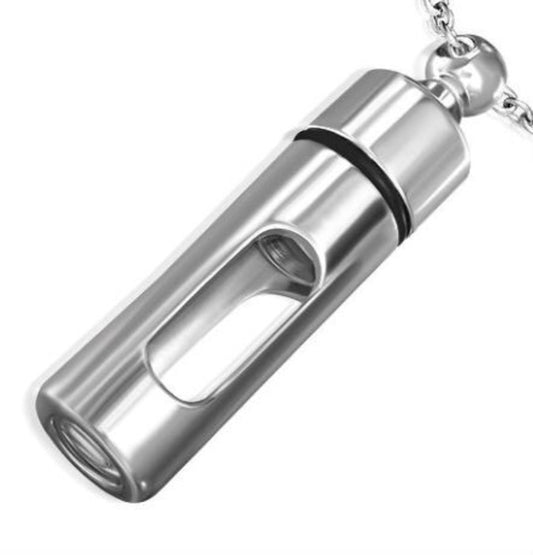 Stainless Steel Cremation Urn Necklace, Glass Window Locket, 24" Ball Chain
