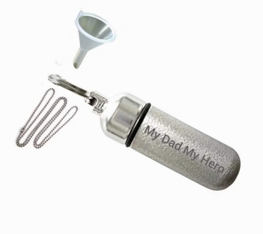Dad Cremation Urn: Engraved Silver Necklace - Keepsake with Fill Kit