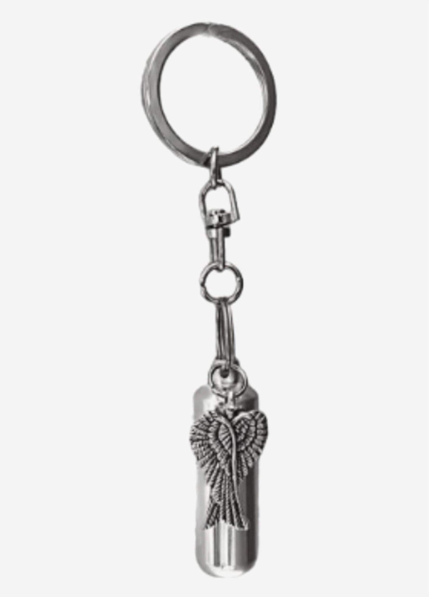 FIVE Silver Cremation Urn on Swivel Keychains with Angel Wings, Child Urn, Pet Urn, Personalized Urn