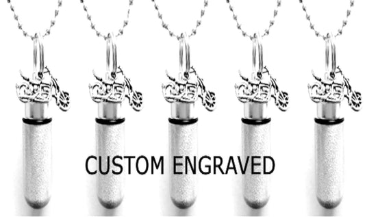Motorcycle Cremation Urn Necklaces, Silver Set of 5 with Custom Engraving!