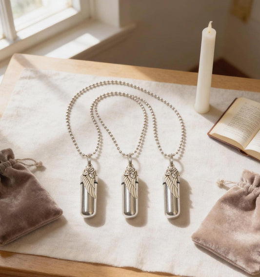 THREE Silver "Wing with Rose" Anointing Oil Holders - Baptism, Healing, Communion