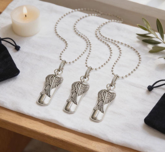 Three Polished Silver Angel Wings ANOINTING OIL VIAL - Baptism, Confirmation Communion, Healing