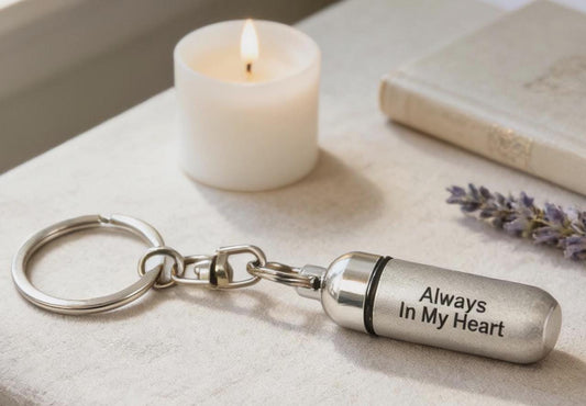 Laser Engraved "Always In My Heart"  Cremation Urn Swivel Key Chain